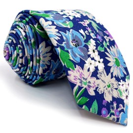 S&W SHLAX&WING Men's Cotton Necktie, Skinny Necktie, Long Thin Print, Floral, NO.21