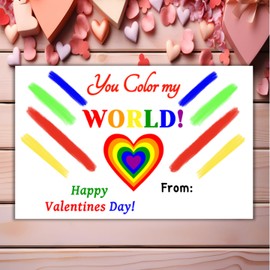 24 You color my world school class kids Valentines day cards. Colorful, crayons