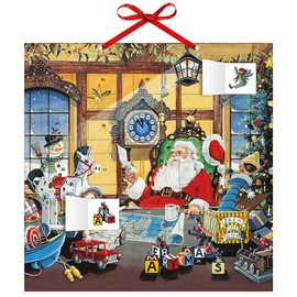 Adventskalender Weihnachtsmann – mit 24 Stickern – mit Glitzer – mit rotem Stoffband – Format 30 x 30 cm
