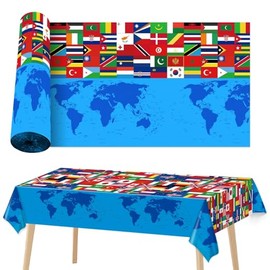 party greeting International Decoration 1181 x 52 Inch International Table Cover Roll World Flag Birthday Tablecloth Plastic Table Cloth Retirement Supplies