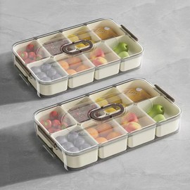 2 Pcs Snack Box Container, Portable Divided Snacks Tray with Lid, Divided Serving Tray Snack Platters Organizer, 8 Compartment Clear Food Organizer for Fruits Charcuterie Travel Picnic Party(Brown)