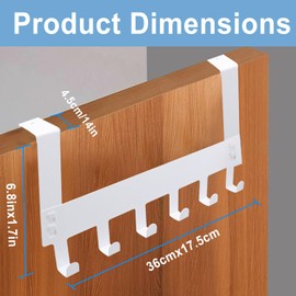 Rongrongago 2 Pack Set of Over Door Hook with 6 Hooks, Space Saving Door Coat Hanger, Suitable for Non Perforated Hangers in Living Rooms, Kitchens, Bedrooms (White)