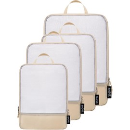 BAGAIL 4 Set/6 Set Ultralight Compression Packing Cubes Packing Organizer for Travel Accessories Luggage Suitcase Backpack(70D 4Set Mesh Beige)