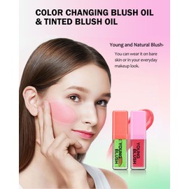Color Changing Blush Lip Oil, Magic Color Changing Lip Oil with Lip Brush, Long-lasting Hydrating Liquid Blush Oil PH Changing Blush, pH Blusher Warm Change Cheek Makeup Christmas Gift for Women-Pink