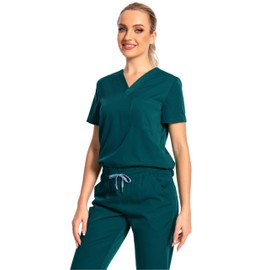 PuriPure Women's Nurse Jogger Scrub Set - Classic V-Neck Top & Jogger Pants (Caribbean Blue, X-Large)