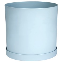 Bloem Mathers Round Planter with Saucer Tray: 12" - Misty Blue - Modern Design, Durable Plastic Pot, Removable Saucer, for Indoor & Outdoor Use, Gardening, 5.8 Gallon Capacity