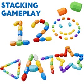 Lucky Doug 50 PCS Extra-Large Stacking Rocks Toys for Age 1-3 2-4, Safe Montessori Stacking Building Blocks Stones Toddlers Toy for 1 2 3 4 Year Old Boy Girl, Sensory Toys Gifts for Kids Age 1-2 2-4