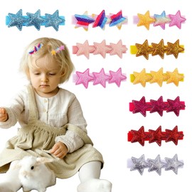 NUOSYI 10PCS Glitter Star Hair Clip, Triple Stars Design, Pink and Yellow, Girls Hair Accessory (Mixed, One Size)