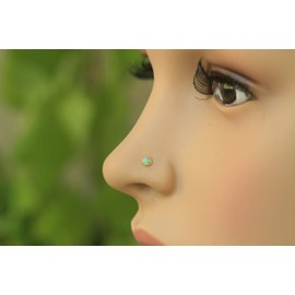Tiny 3mm Green Opal Nose stud Piercing 22 gauge - Tiny Piercings Nose pin L Shape - Opal nose post stud - Thin Nose Hoop - pink opal piercing post