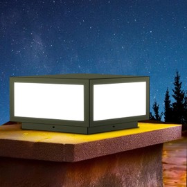 JHOTEC Outdoor Modern Post Light, LED Fence Deck Cap Light High Voltage Wired Lantern Column Lamp for Flat Surface Patio Garden Decoration with IP54 (High Voltage Wired, 10 X 10 Inch)