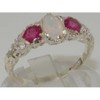 925 Sterling Silver Real Genuine Opal and Ruby Womens Band