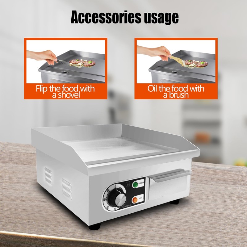 ExGizmo 14" Commercial Electric Griddle,Electric Countertop Flat Top Griddle,110V 1500W