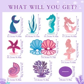 SUNBEAUTY 18 PCS Glitter Mermaid Party Decoration DIY Felt Table Centerpiece Under The Sea Baby Shower Little Mermaid Girl Birthday Party Supplies