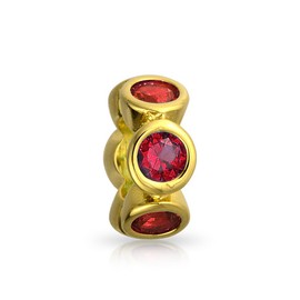 Red Simulated Ruby CZ Red Spacer Charm Bead For Women For Teen Gold Plated.925 Sterling Silver Fits European Bracelet