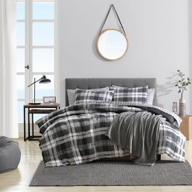 Nautica- Twin XL Comforter Set, Reversible Microsuede Bedding with Matching Sham(s), Casual Home Decor (Crossview Plaid Charcoal, Twin XL)