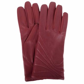 SNUGRUGS Womens Smooth Genuine Leather Glove with Stitch and Button Detail - Red - Large