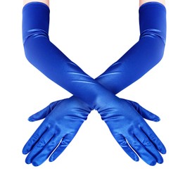 Women's 22'' Long Satin Gloves White Elbow Length 1920s Opera Bridal Dance Gloves For Evening Party Opera Costume, Blue