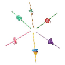 KICHOUSE 60 Pcs Hawaii Theme Plants Animal Paper Straws Colorful Drinking Straws for Parties Durable Lightweight Decoration for Juices Shakes Smoothies Iced for Birthday Celebrations