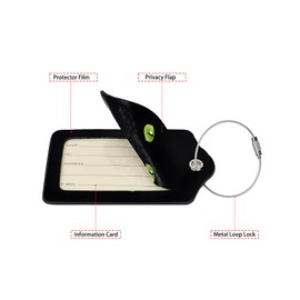 Black Cat Eyes 2 Pack Luggage Tag for Suitcase, Cute Unique Leather Bag Tags Identifiers Privacy Cover ID Label with Steel Loop for Women Men Kids Girls Travel
