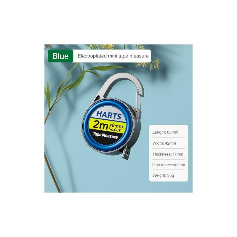 Clip On. Mini Tape Measure, 2m x 8mm, Belt Clip