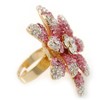 Avalaya Large Dimensional Clear/Pink Diamante Narcissus Cocktail Ring In Gold