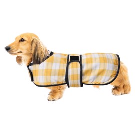 Dog Jacket Adjustable Lightweight Dachshund Raincoat with Reflective Straps and Harness Hole Best Gift for Dachshund -Yellow Grid -M