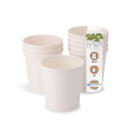BIOZOYG Organic Disposable Cups Food Cups Paper Cups To Go White I Compostable Cups Soup Cups To Go Disposable Ice Cream Cups Cardboard I 25 Sturdy Cardboard Cups 400 ml Round