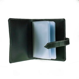 Design Gifts Black Card Holder with White Stitching - Snap or Silver Buckle Closure, Holds 40 Cards