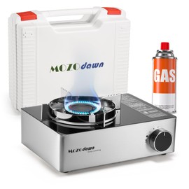 MOZODAWN Portable Gas Stove with Case, 12000 BTU Butane Stove with Wind Guard, Single Burner Camp Stove for Home Kitchen, Camping, Picnics, Hiking, Fuel Not Included