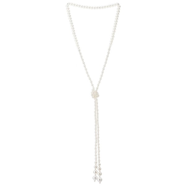 COOLSTEELANDBEYOND Elegant Long Pearl Lariat Chain Necklaces, Long Chain Y