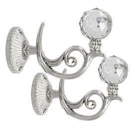 BTSKY 1 Pair Glass Cystal Ball Window Curtain Clothes Hold Backs Hook Tie Back Wall Holder (Silver)
