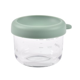 BEABA 5 oz Glass Baby Food Jars with Soft Silicone Air Tight Lids, Glass Storage Containers with Lids, Microwave and Freezer Safe Containers, Sage Green