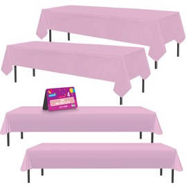 4pk Long Pink Table Cloth Party | 274 x 137cm | Plastic Table Cover Party Table Cloth Disposable Tablecloths for Parties | Plastic Tablecloth | Pink Disposable Tablecloth | Pink Plastic Table Cloth