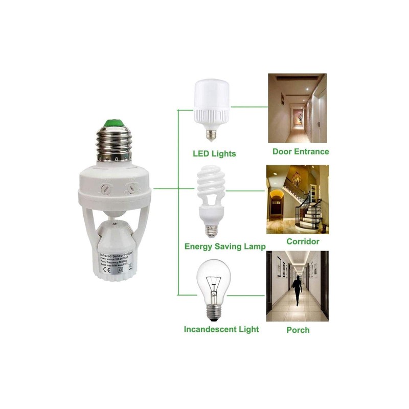 Motion Activated Light Socket,E26 Motion Security Light Bulb Socket Indoor
