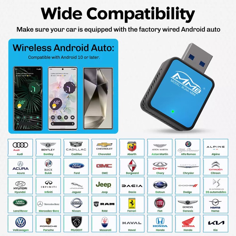 MMB Android Auto Wireless Adapter Mini Android Auto Dongle for