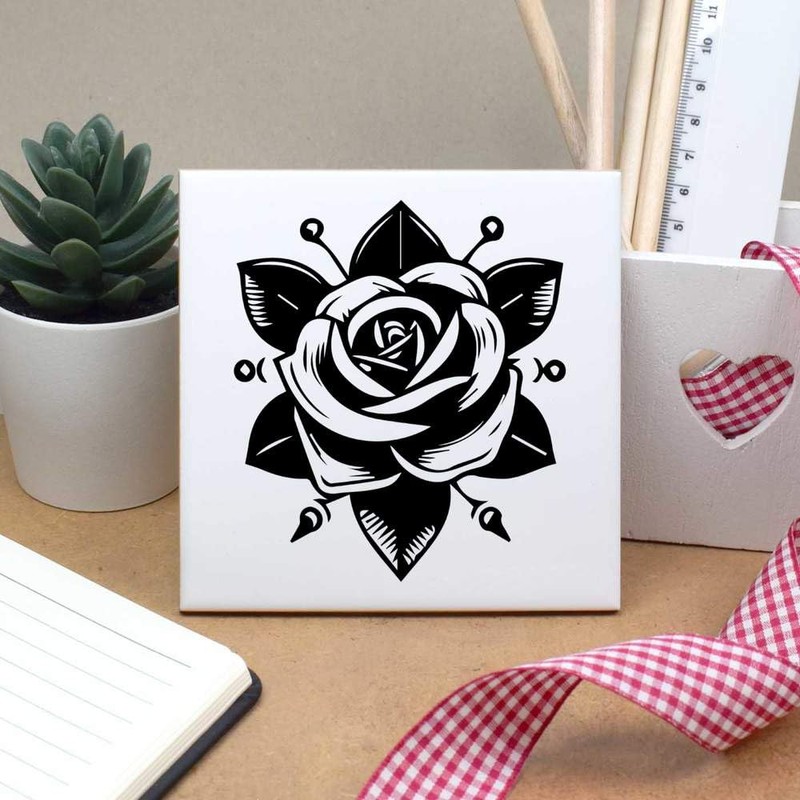 'Rose Flower' 108mm Square Ceramic Tile (TD00027894)
