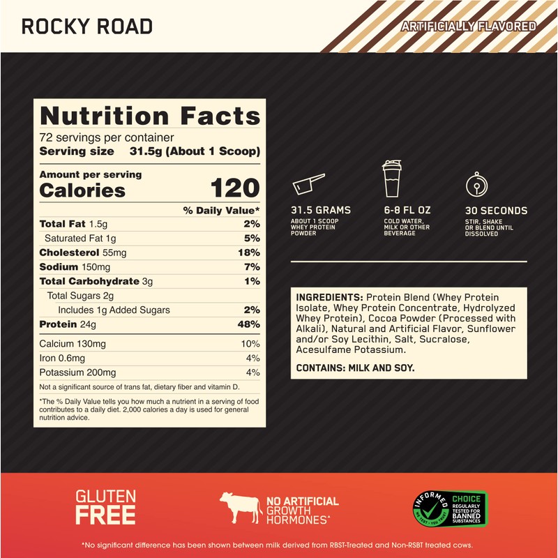 Optimum Nutrition Gold Standard 100% Whey Protein Powder, Rocky Road,