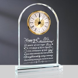 QIANCHANG 25th Wedding Anniversary Crystal Quartz Clock Gifts for Parents, 25 Years Silver for Couple, Happy 25th Anniversary Decoration Gift for Her Him