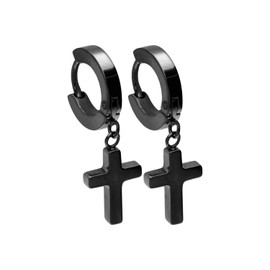 FILANGO Hoop Earrings Surgical Steel Movable Cross Choice of Colours, Stainless Steel