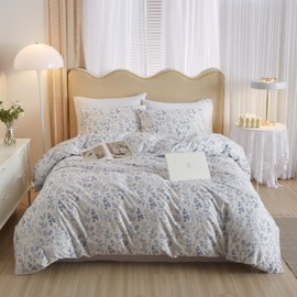 Blue Floral Twin XL Comforter Set Vintage Style White Floral Bedding Comforter Set Chic Garden Flowers Comforter Set Fluffy Soft 3 Pieces Bedding Set Botanical Floral Comforter with 2 Pillowcases