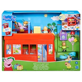 Peppa Pig 2-in-1 Party Bus Playset with 3 Figures and 13 Accessory Pieces, Preschool Toys for Girls and Boys, Kids Gifts, Ages 3+