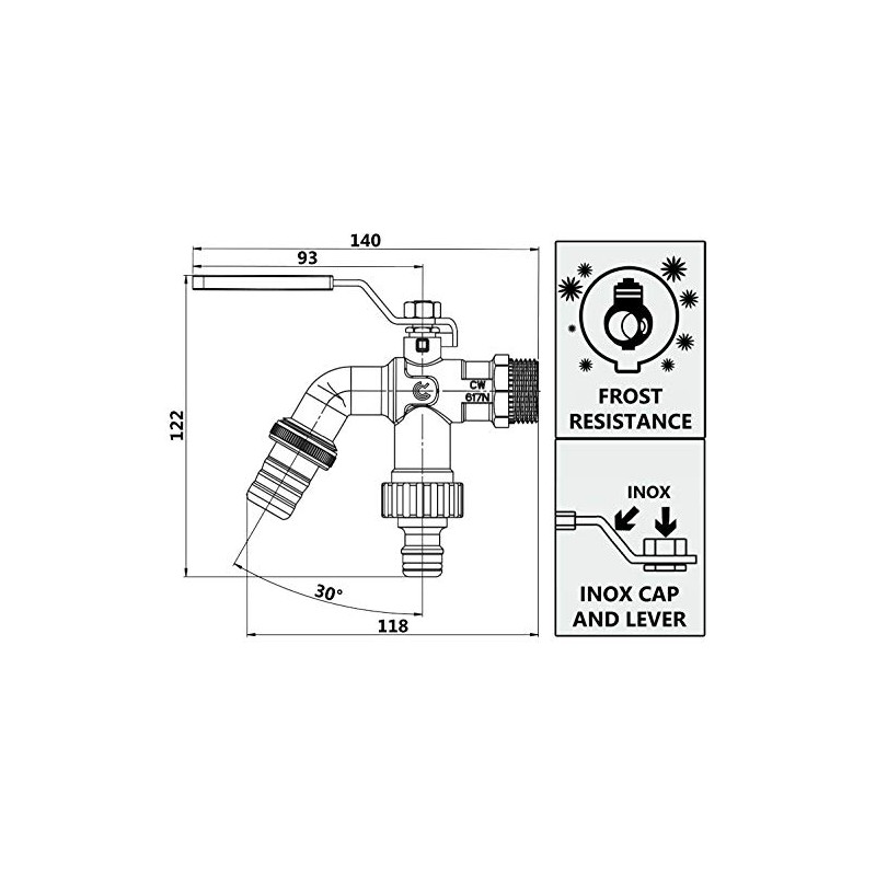 3/4" Inch BSP Double Outlet Garden Outdoor Tap Ball Valve