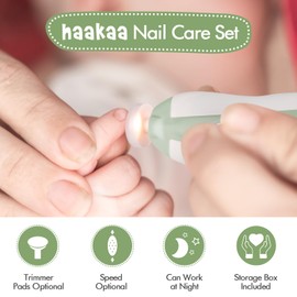 haakaa Electric Baby Nail Clippers, Baby Nail File Set with 6 Grinding Head and LED Light for Newborns, Toddlers or Adults, Green