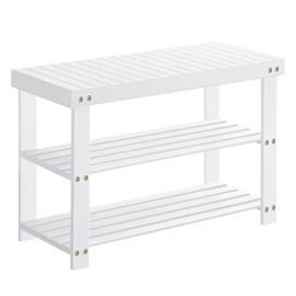 SONGMICS Shoe Rack Bench, 3-Tier Bamboo Shoe Storage Organizer, Entryway Bench, Holds Up to 286 lb, 11.3 x 27.6 x 17.8 Inches, for Entryway Bathroom Bedroom, White ULBS004W01