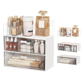 3 Stück Kosmetik-Organizer-Schubladen, Stapelbare Acryl-Make-up-Organizer, Schminktisch Organizer, Lippenstift-Rack, Bad Schubladen Organizer für Waschtisch, Badezimmer, Schlafzimmer, Schreibtisch