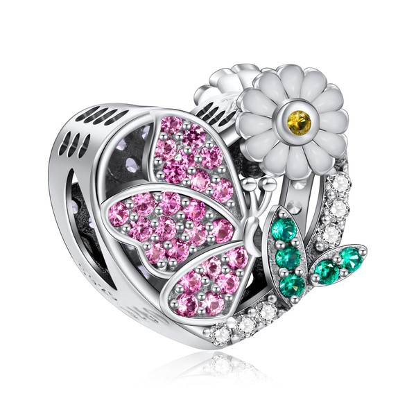 NINGAN April-Daisy Birth Flower & Butterfly Charm for Birthstone Charms