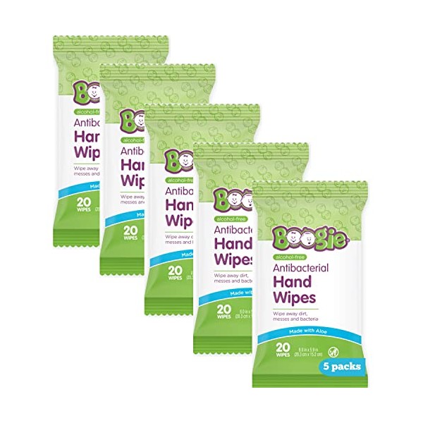Boogie Antibacterial Hand Wipes by Boogie, Alcohol Free, Hypoallergenic and