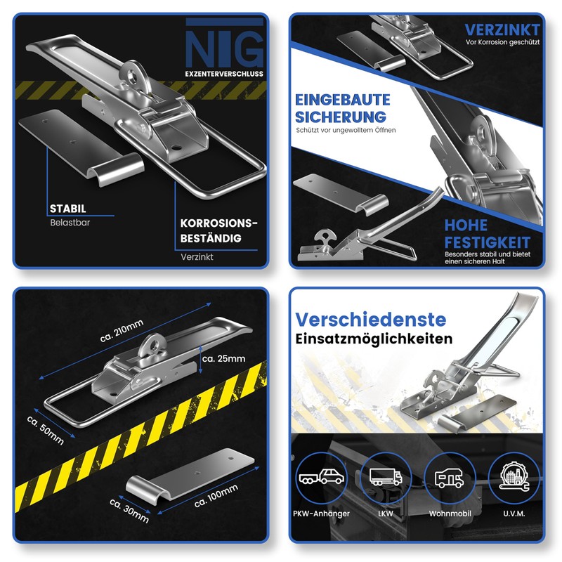 NTG Eccentric Lock with Mounting Plate, 210 mm, Galvanised and