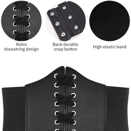 Satohom Women's Tied Waspie Belt, Lace-up Belt, Corset Elastic Waist Belt, Girls Elastic Wide Band, Elastic Tied Waspie Corset, Waist Belt, Bustiers, Corsets for Party, black