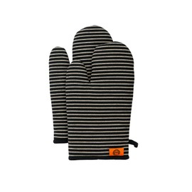 MasterChef Oven Mitts Heat Resistant, Set of 2 Baking Gloves, Machine Washable Cotton Kitchen Mittens for Stove Cooking & BBQ Grilling, Hot Proof Pot Holders, One Size Fits All, Elite Black